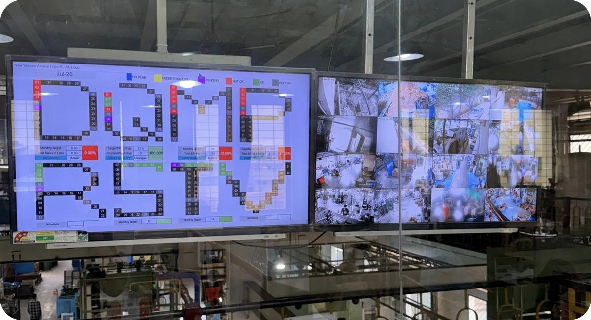카비아 공장의 IoT 생산 대시보드와 모니터링 화면
